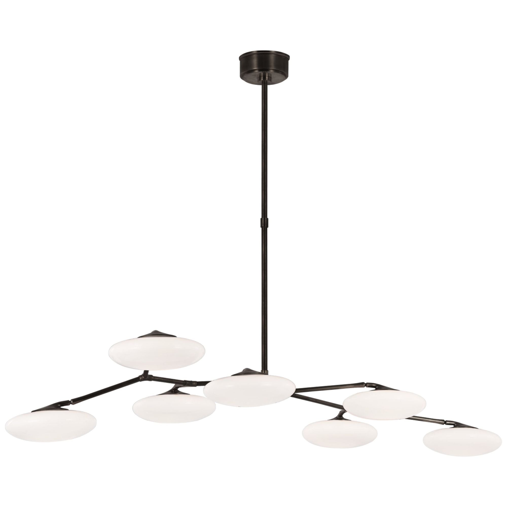 Champalimaud Brindille XL Articulating Linear Chandelier in Gun Metal with White Glass Ceiling Light W61.25" x 30"
