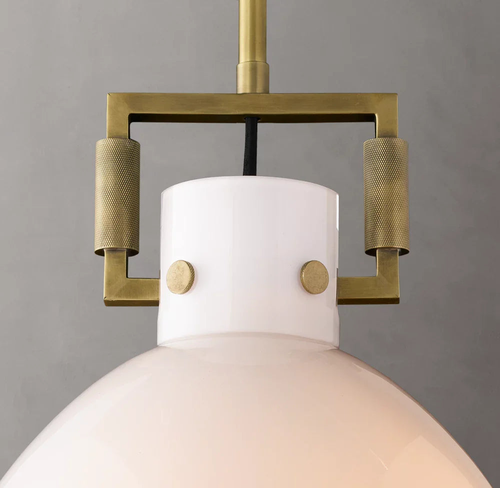 Machinist Milk Glass Cloche Pendant
