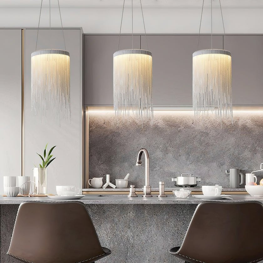 Chrome Chain Tassel Pendant Light
