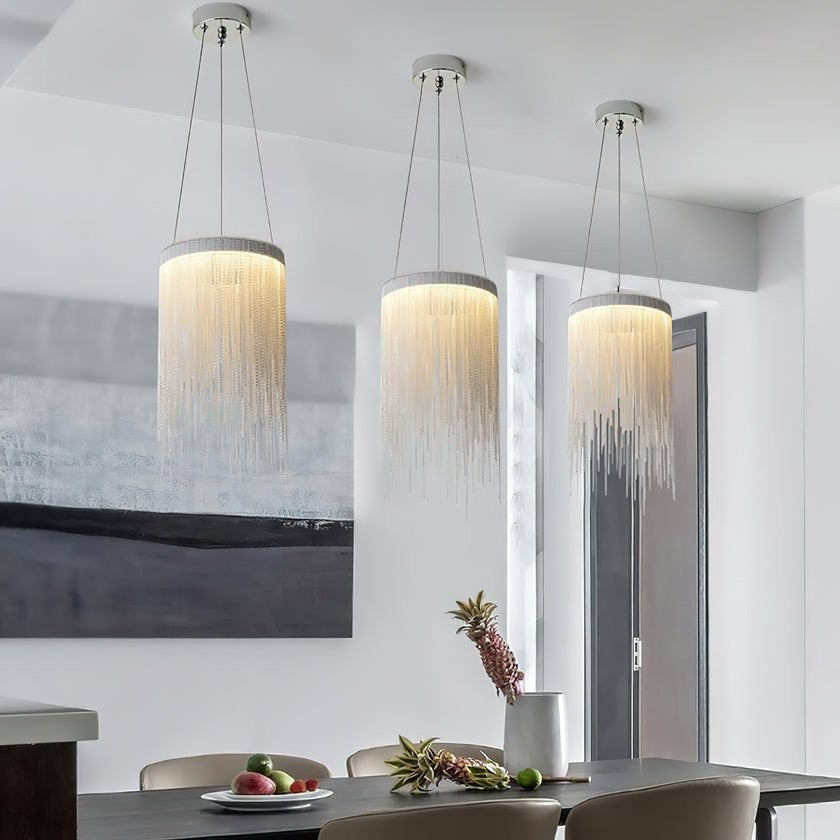 Chrome Chain Tassel Pendant Light