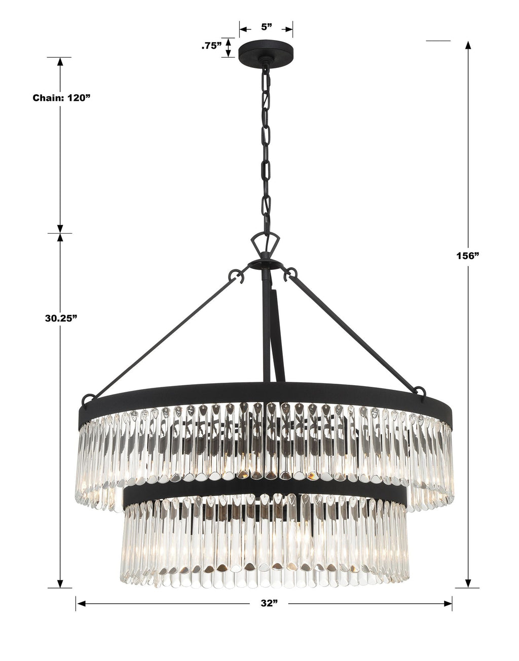 Crystorama  32" Wide Black Forged 9-Light Chandelier