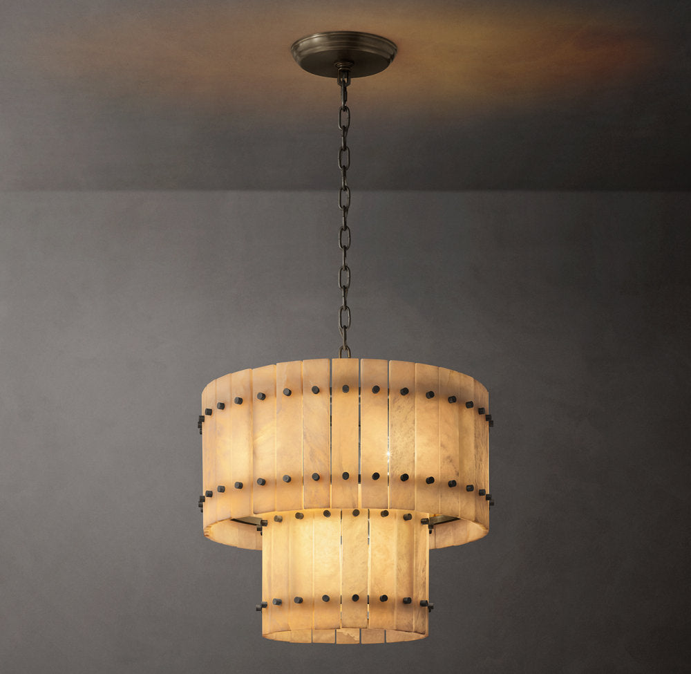 San Marco Alabaster Round Tiered Chandelier 22"