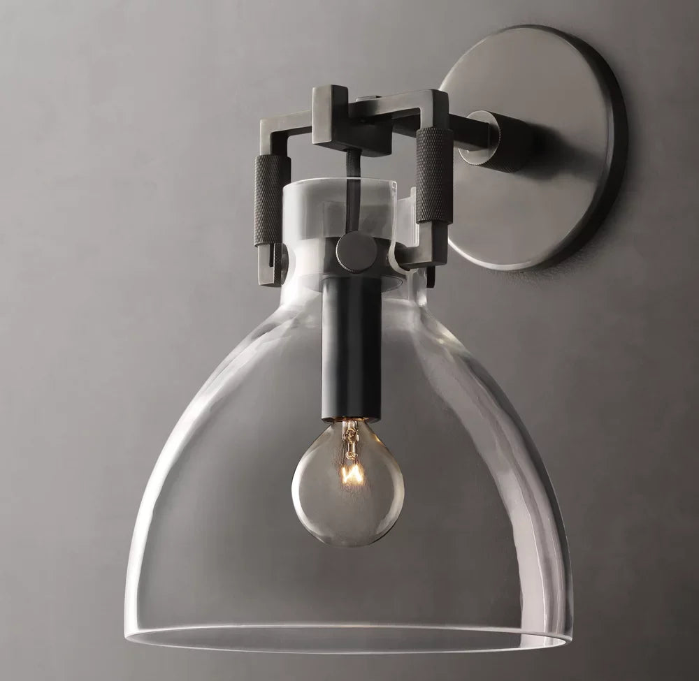 Machinist Glass Cloche Sconce 8"