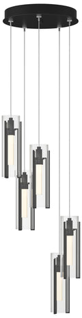 Exos Glass 5-Light 13.5" Wide Black Long Pendant With Clear Glass Shad