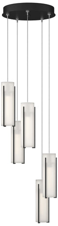 Exos Glass 5-Light 13.5" Wide Black Long Pendant With Opal Glass Shade