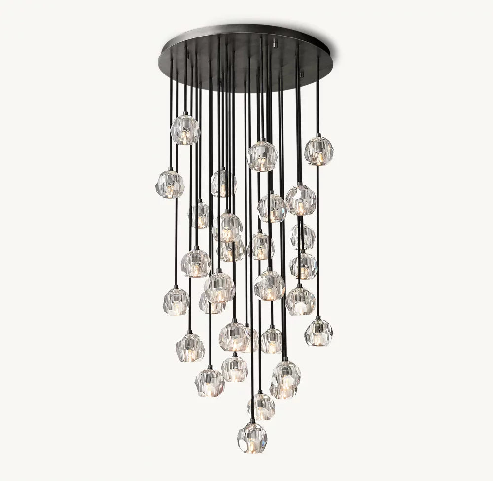 Boule De Cristal Clear Glass Round Cluster Chandelier 30"
