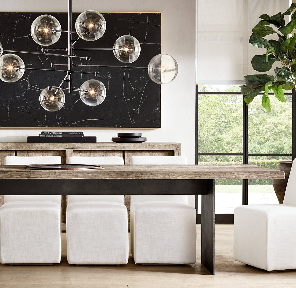 Glass Globe Mobile Eight-Arm Chandelier 79"