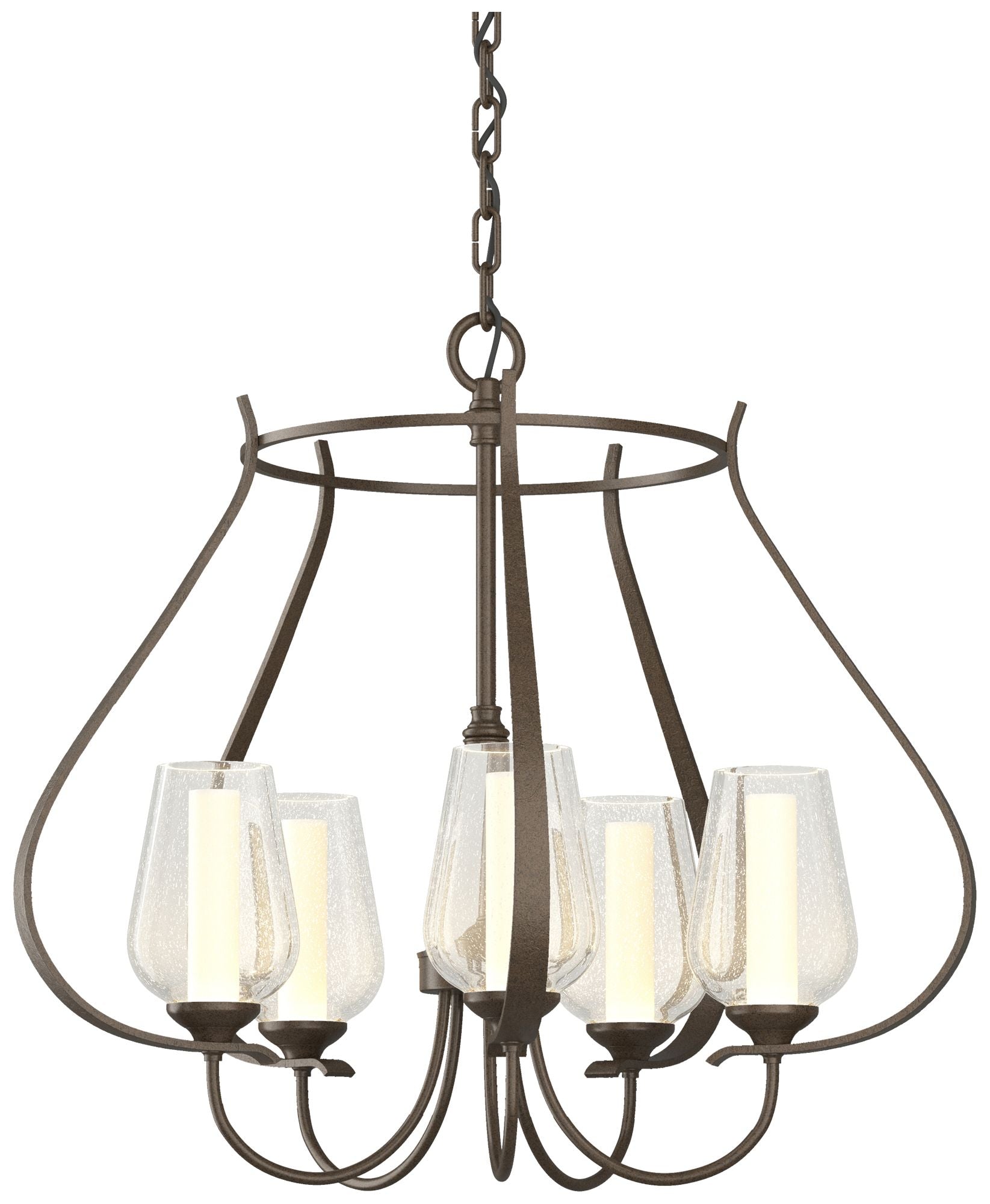 Flora 22.2" Wide 5 Arm Bronze Chandelier With Opal and Seeded Glass