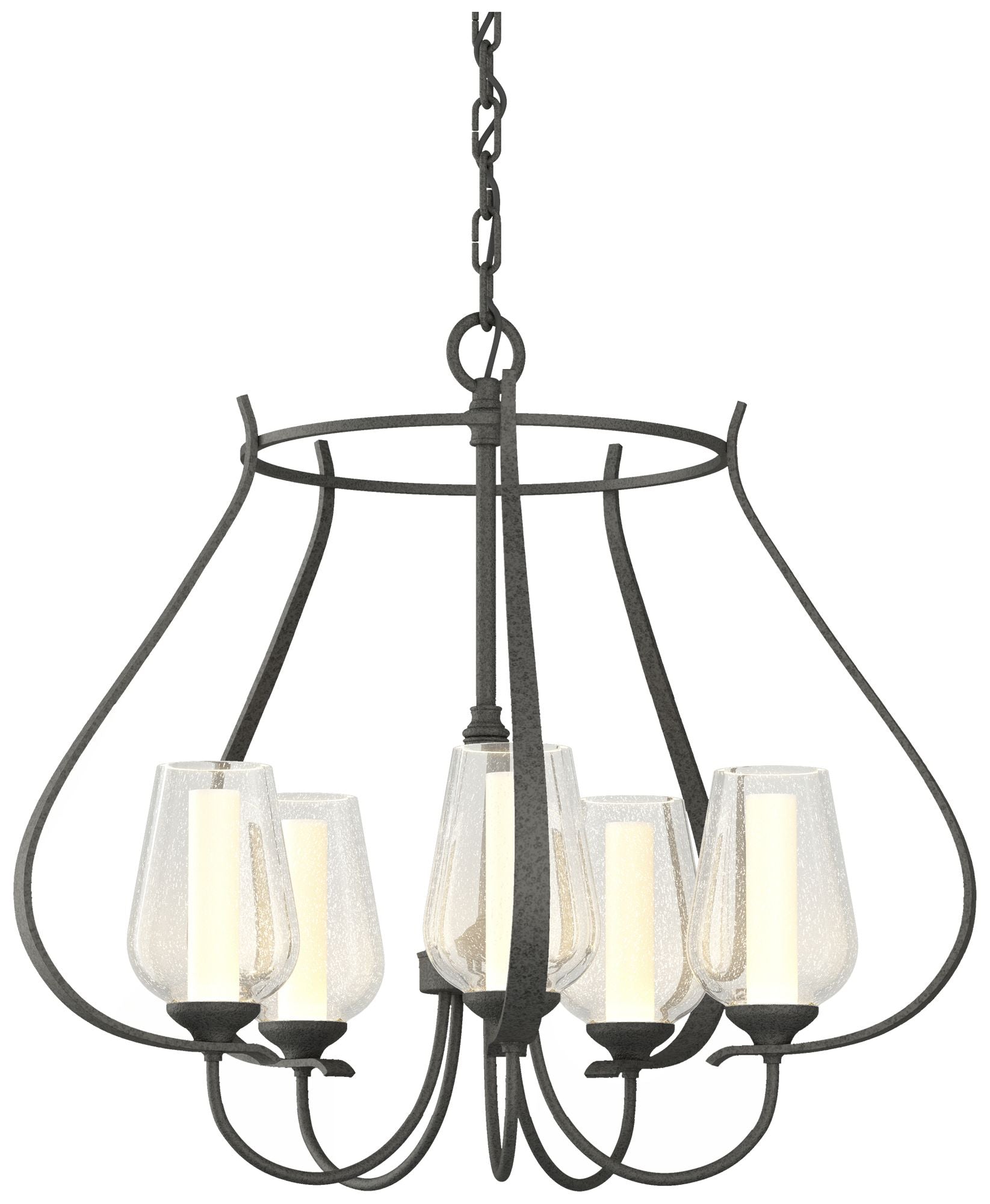 Flora 22.2" Wide 5 Arm Natural Iron Chandelier With Opal and Seeded Gl