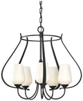 Flora 22.2" Wide 5 Arm Round Black Chandelier With Opal Glass