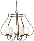 Flora 22.2" Wide 5 Arm Round Bronze Chandelier With Opal Glass