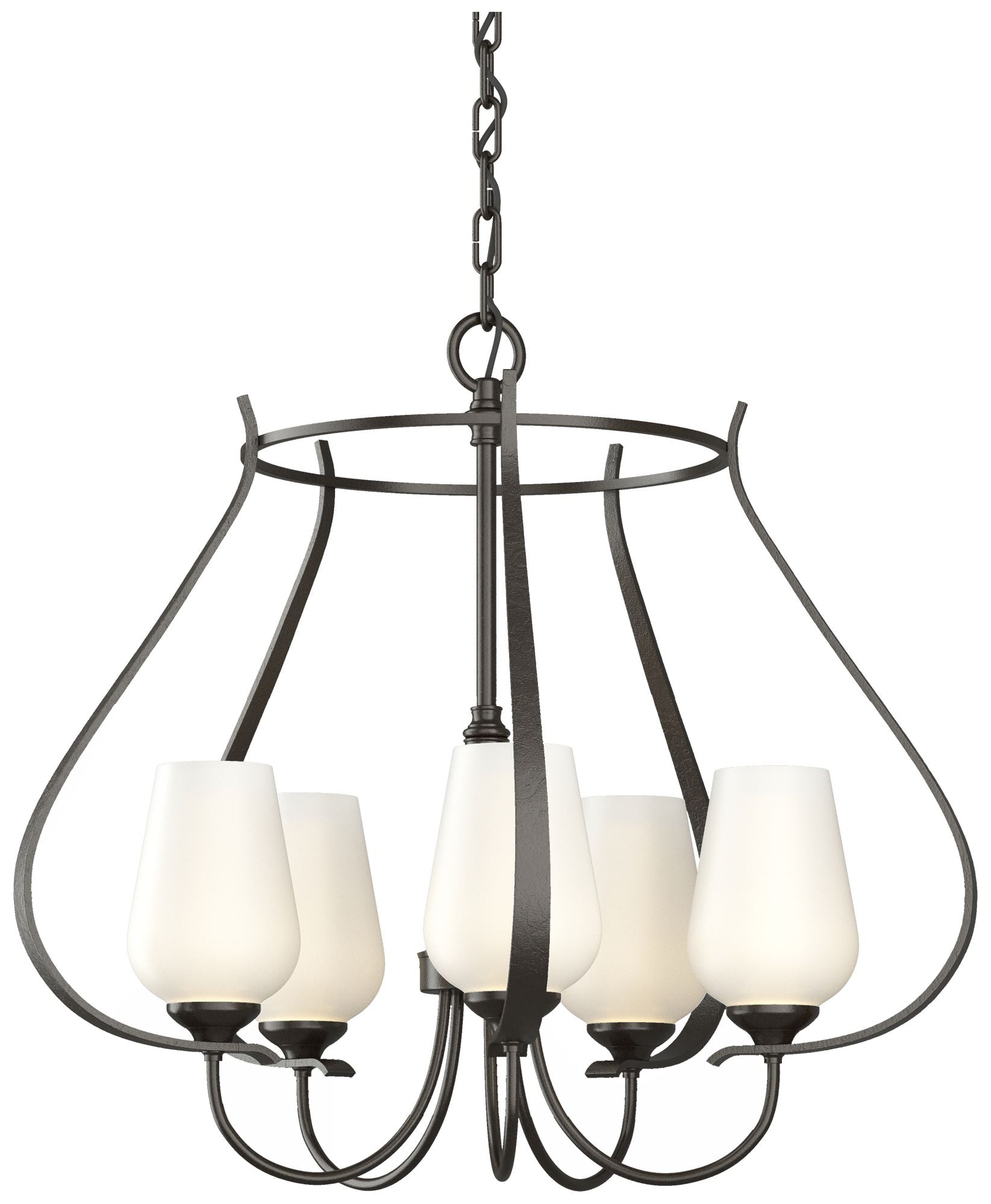 Flora 22.2" Wide 5 Arm Round Oil Rubbed Bronze Chandelier With Opal Gl