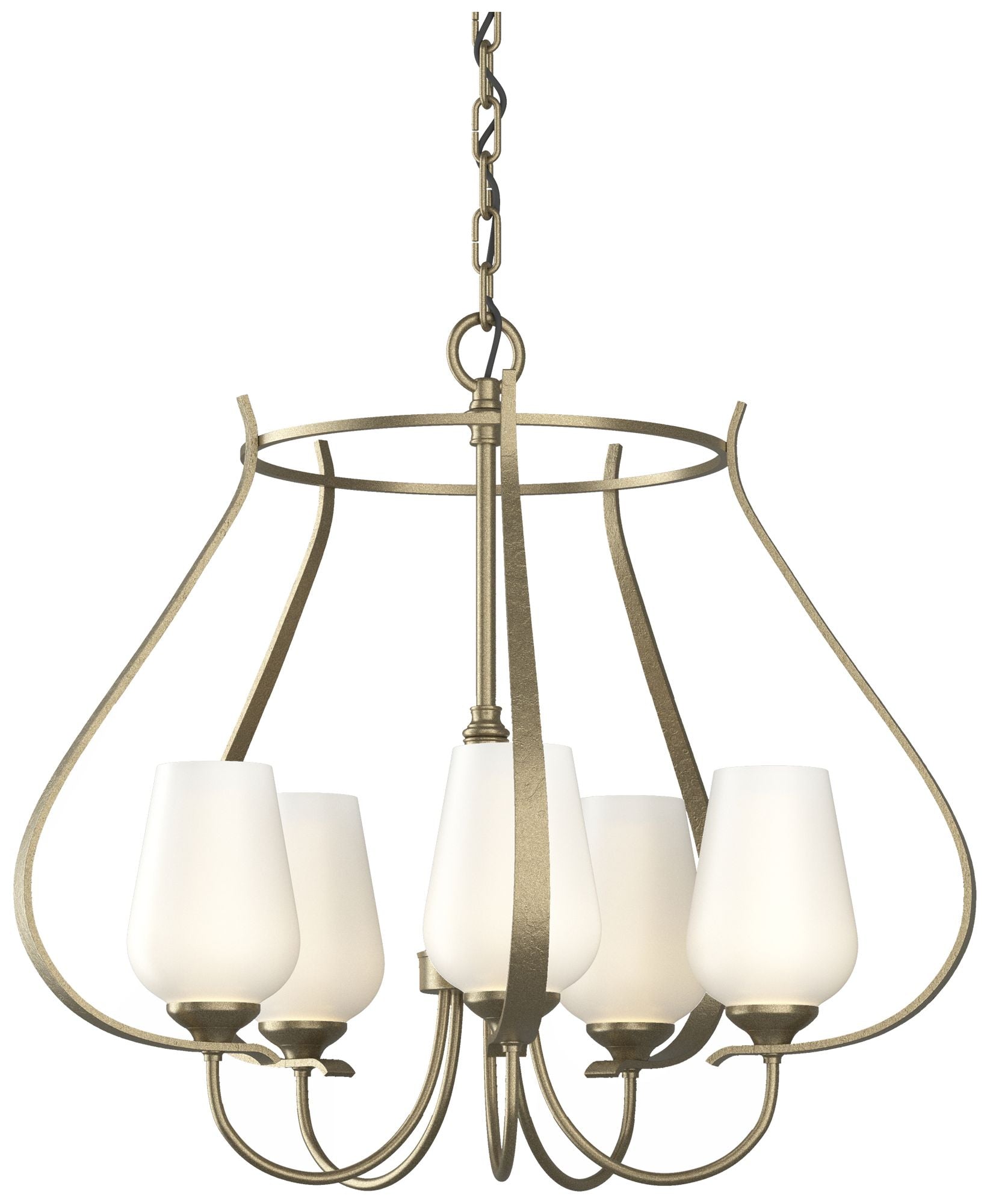 Flora 22.2" Wide 5 Arm Round Soft Gold Chandelier With Opal Glass