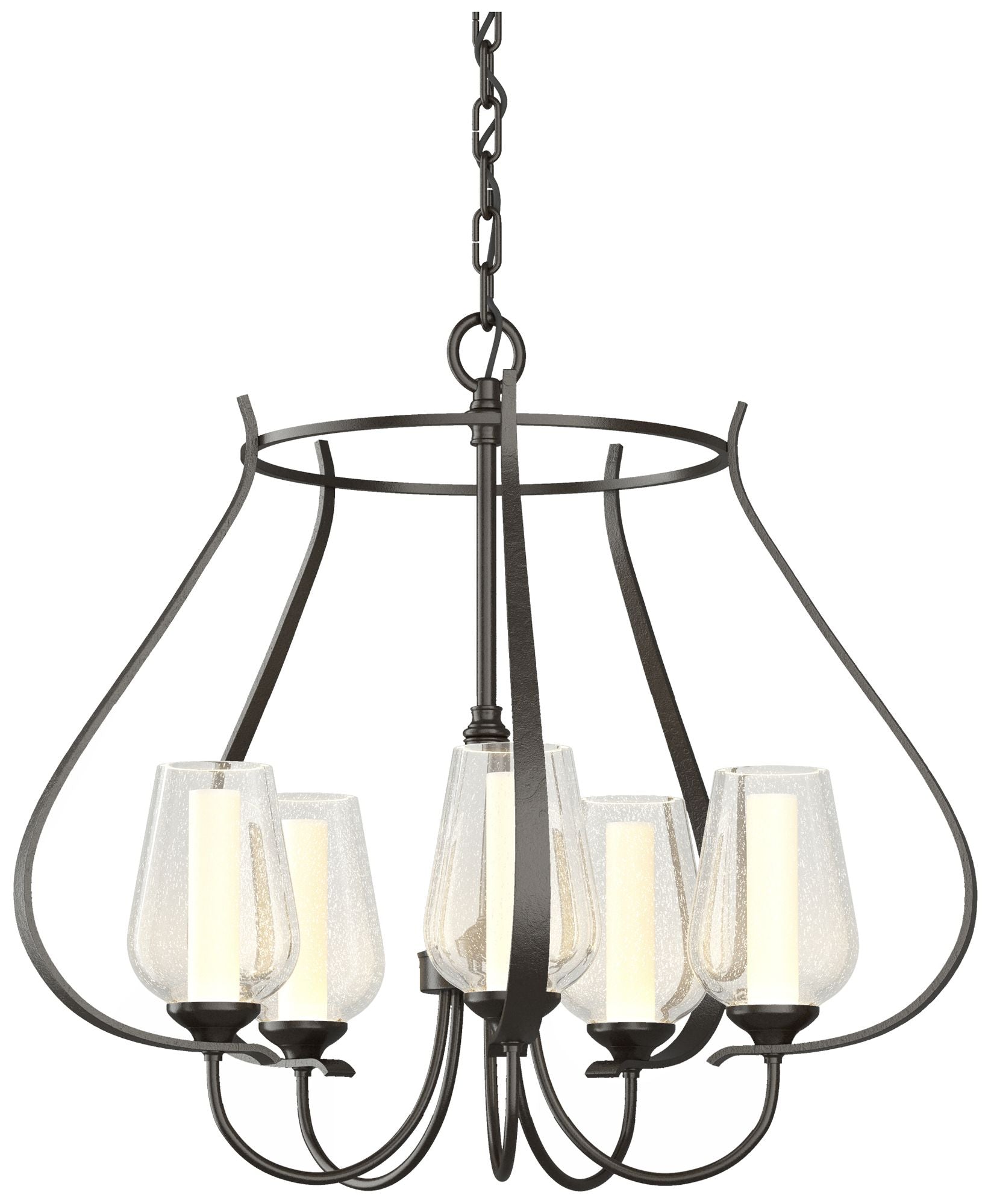 Flora 22.2"W 5 Arm Oil Rubbed Bronze Chandelier With Opal and Seeded G