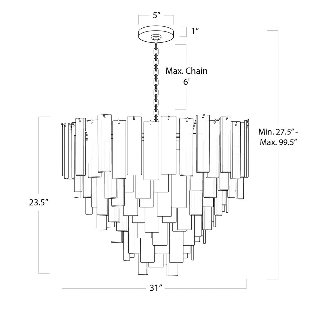 Glacier 31" Wide Polished Brass Glass 16-Light Chandelier