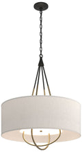 Loop Pendant - Black Finish - Soft Gold Accents - Flax Shade