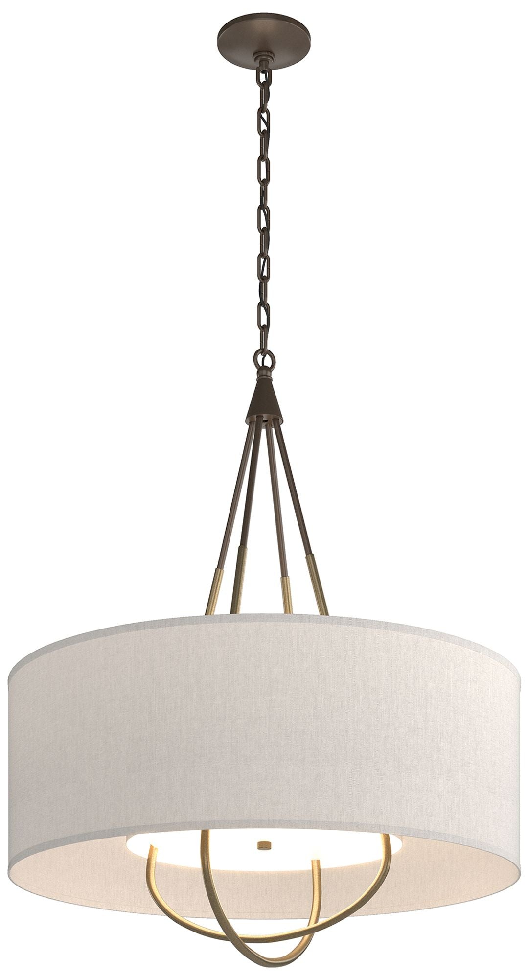 Loop Pendant - Bronze Finish - Soft Gold Accents - Flax Shade
