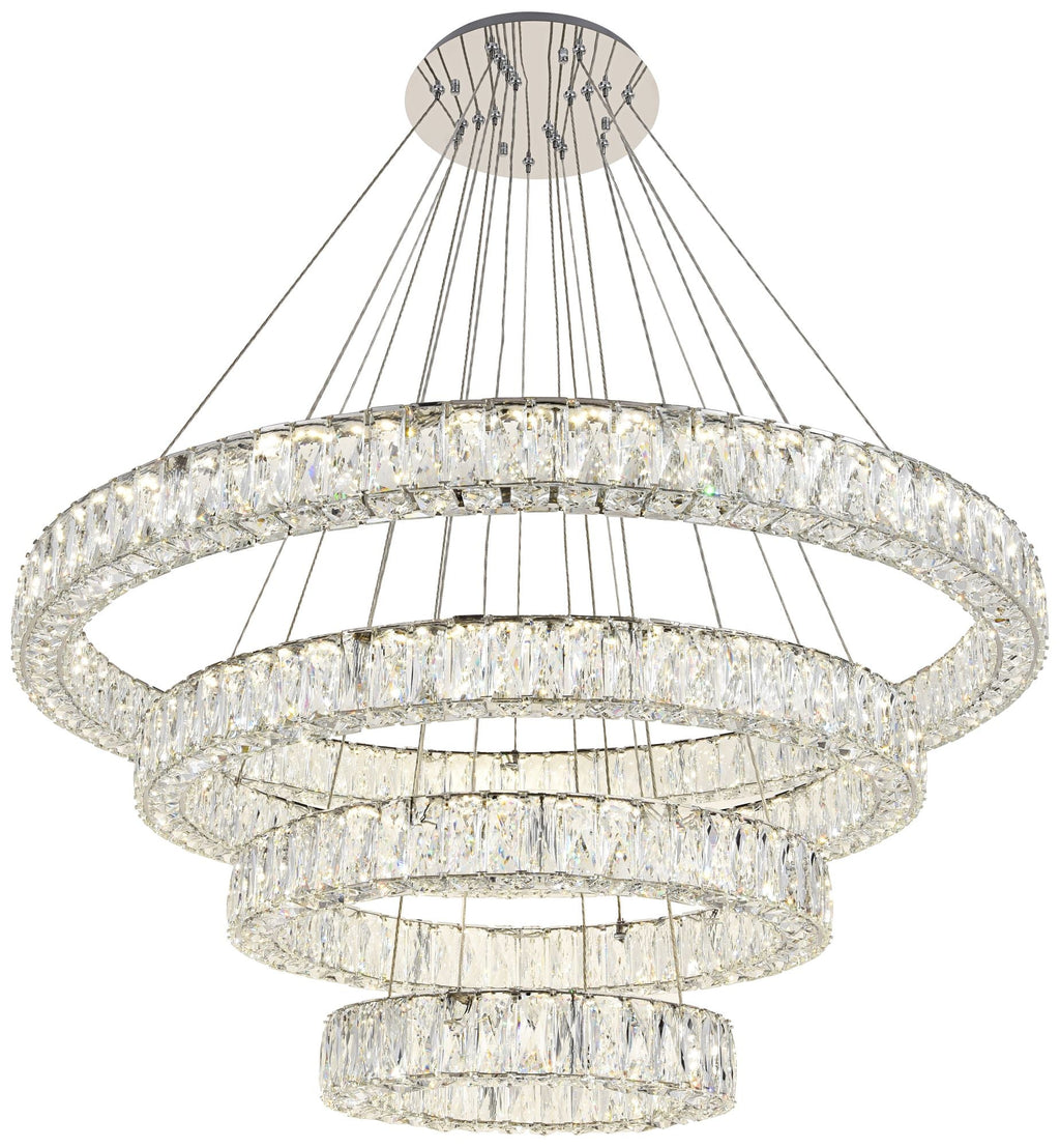 Monroe 42" Wide Chrome and Crystal 4-Tier LED Chandelier