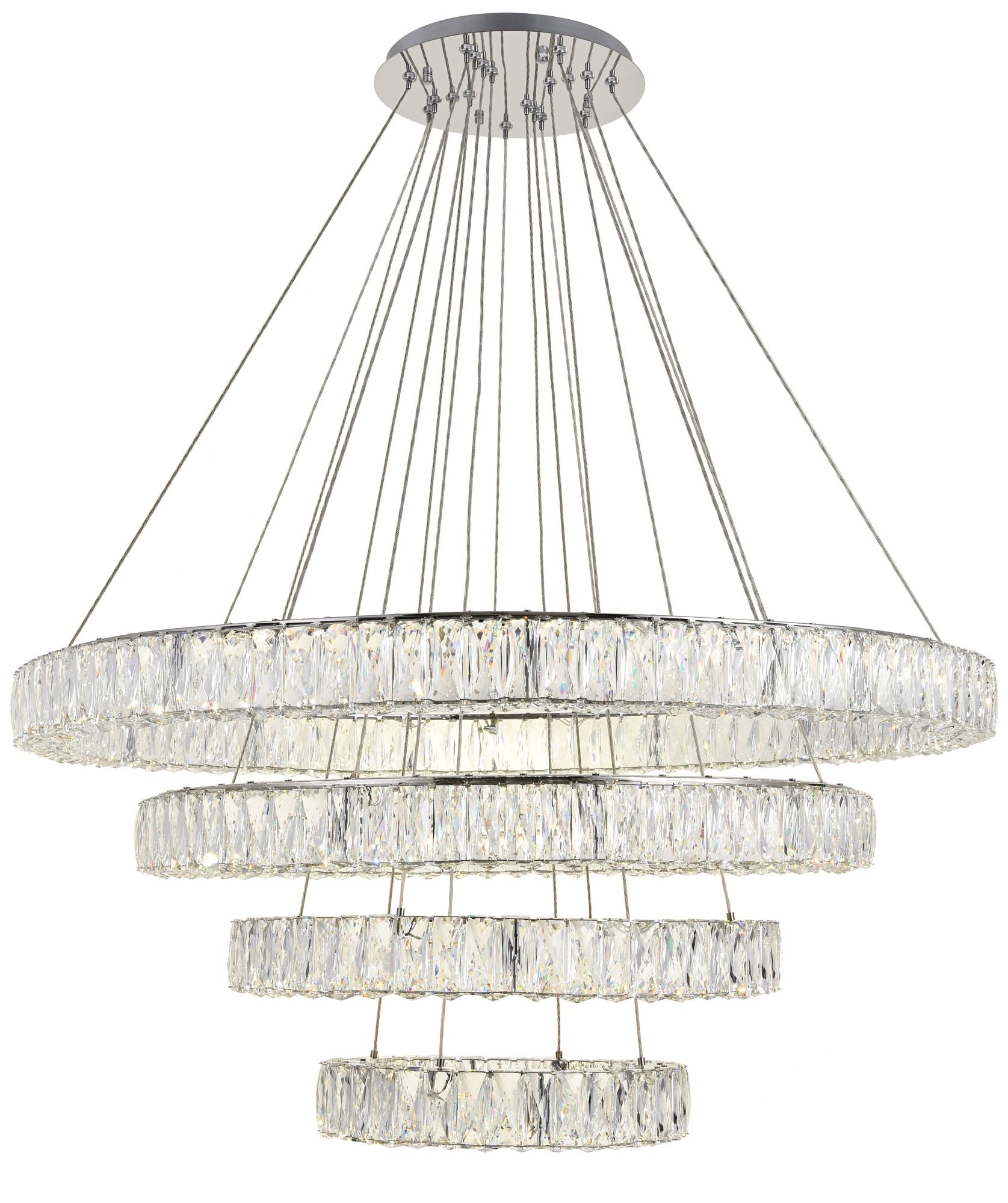 Monroe 42" Wide Chrome and Crystal 4-Tier LED Chandelier