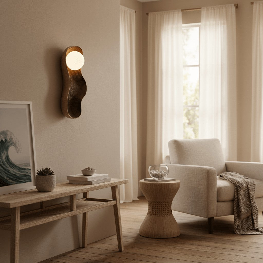 Natura Dual Orb Wooden Wall Sconce