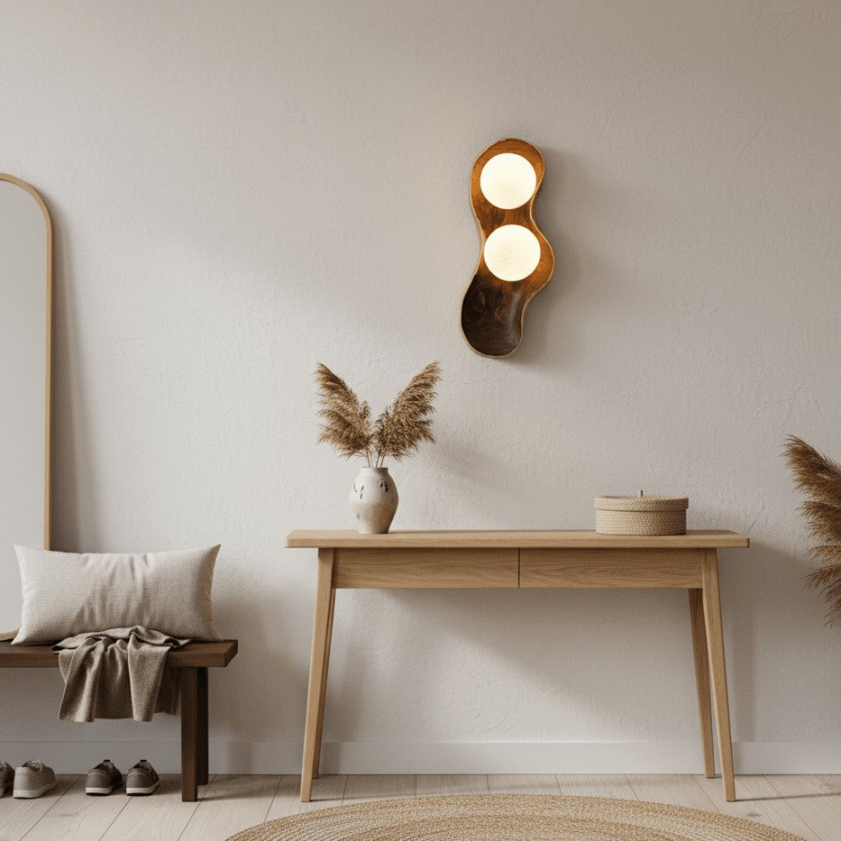 Natura Dual Orb Wooden Wall Sconce