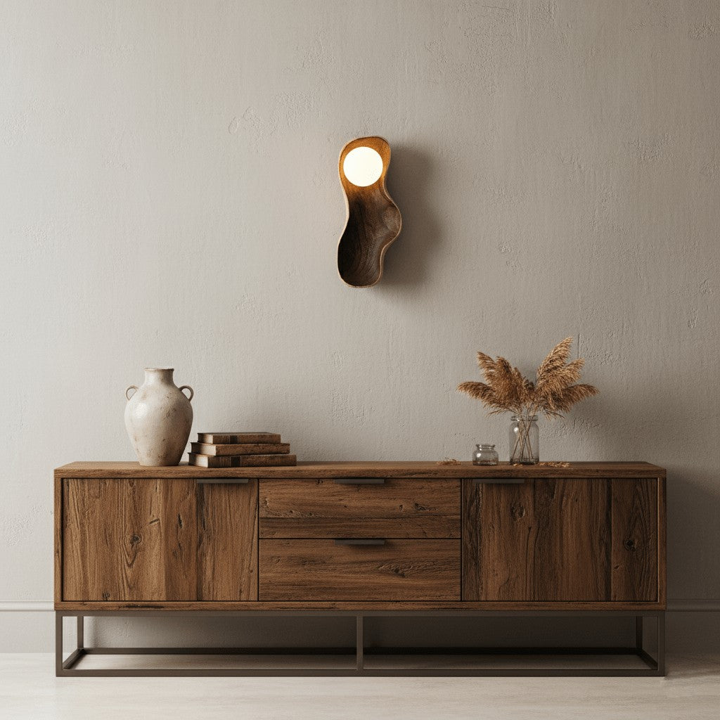 Natura Dual Orb Wooden Wall Sconce