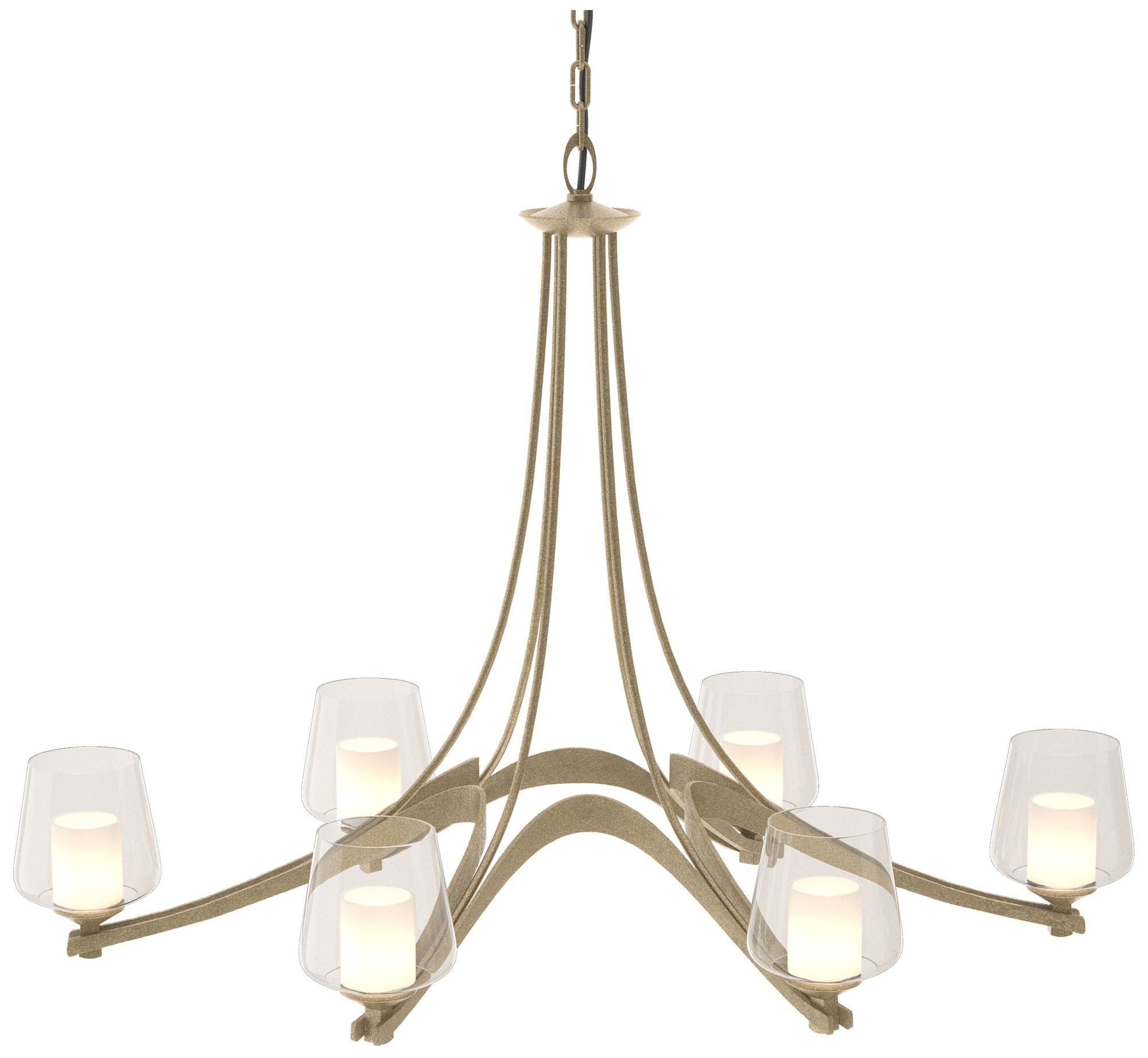 Oval Ribbon 38.5" Wide 6 Arm Soft Gold Chandelier With Opal and Clear