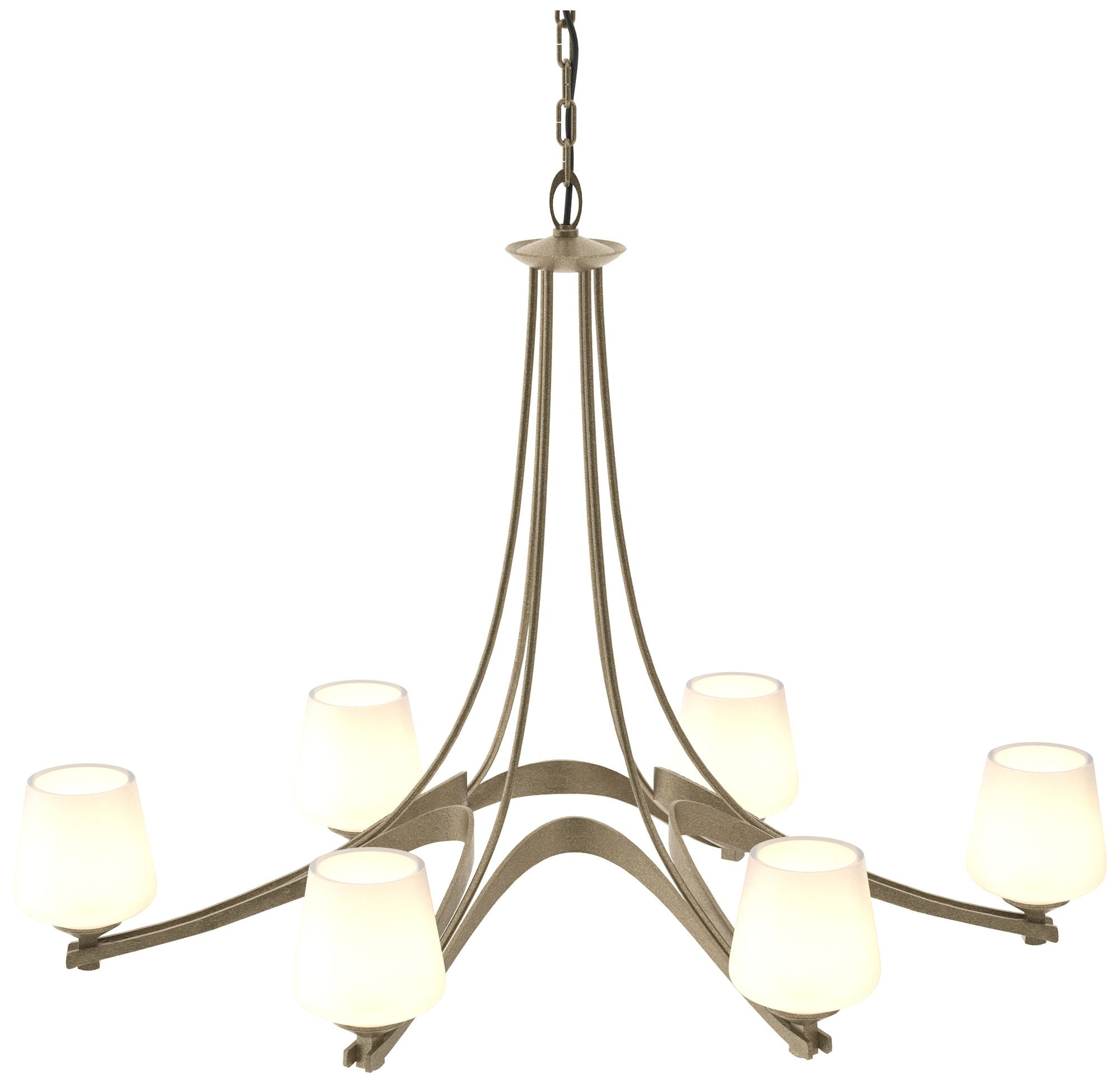 Oval Ribbon 38.5" Wide 6 Arm Soft Gold Chandelier With Opal Glass
