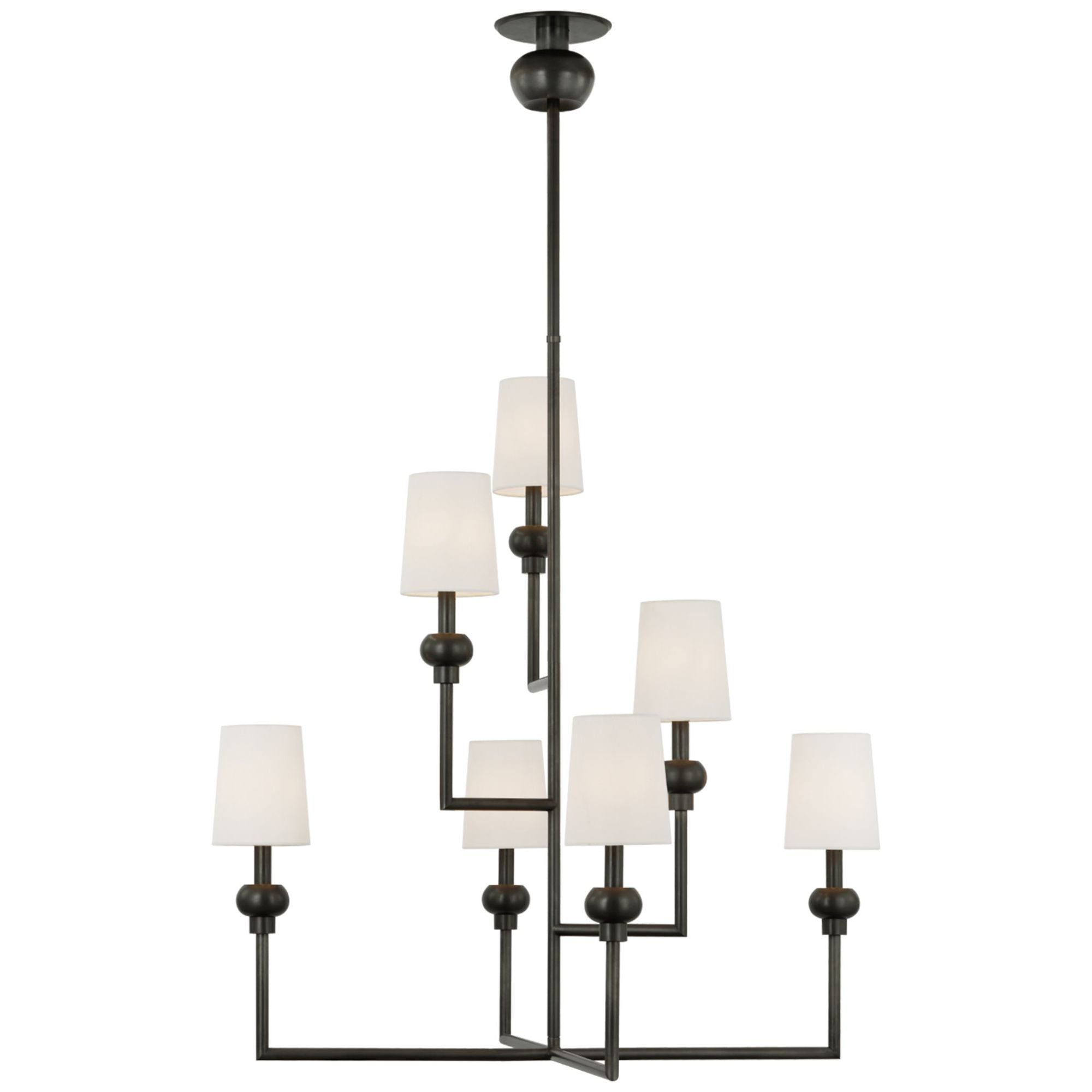 Paloma Contreras Comtesse XL Offset Chandelier in Bronze with Linen Shades Ceiling Light W38.5"