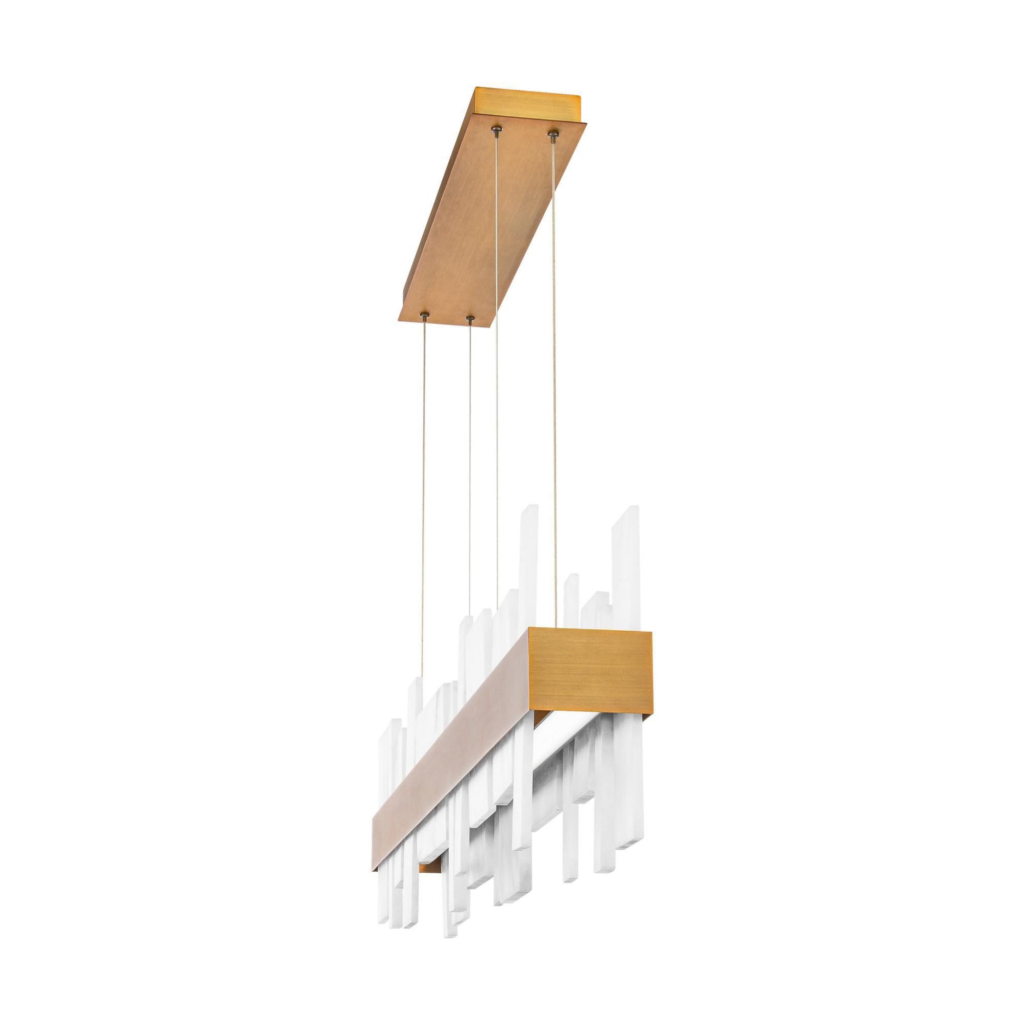 Acropolis 46in LED Linear Chandelier 3000K with Spanish Alabaster in Aged Brass