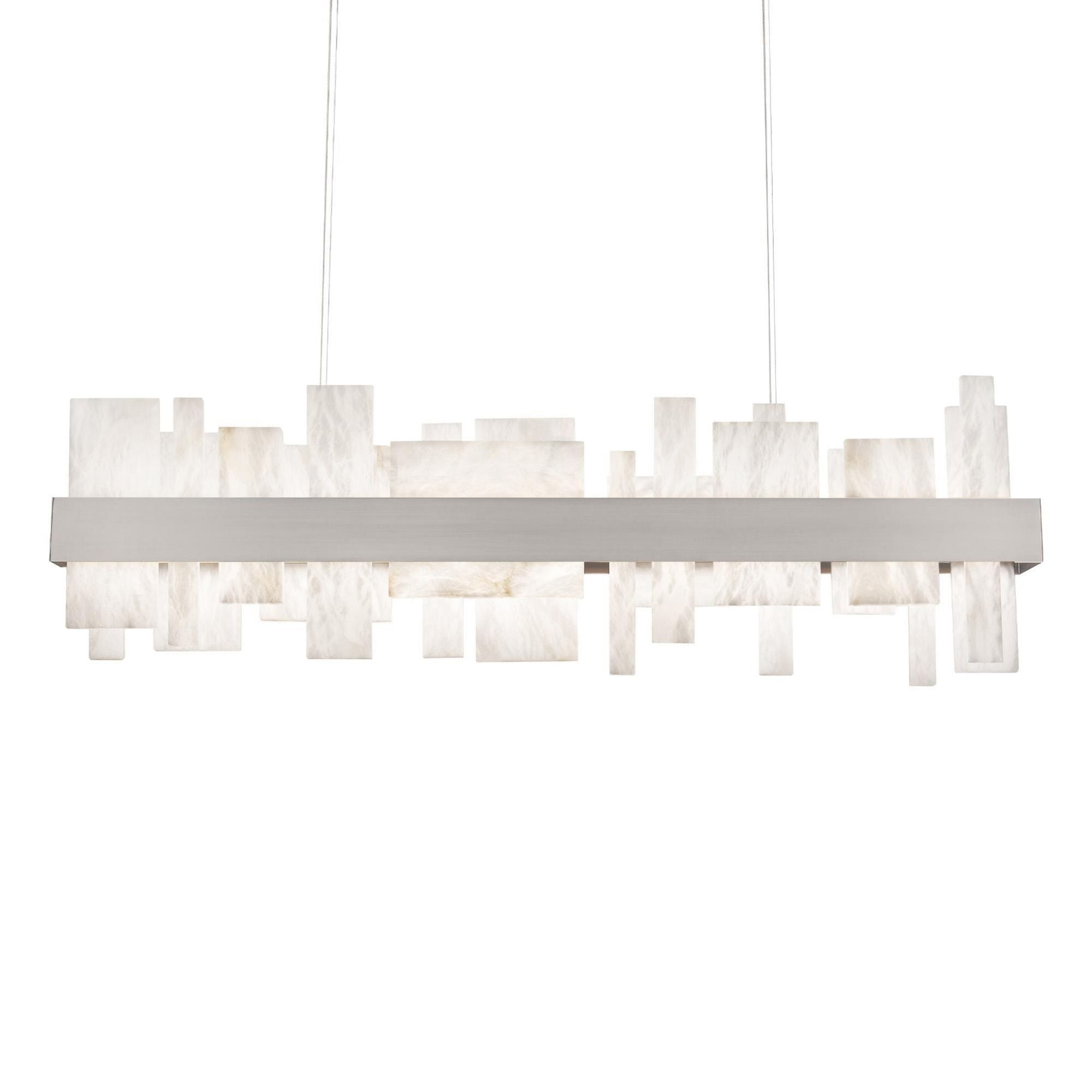 Acropolis 46in LED Linear Chandelier 3000K with Spanish Alabaster in Brushed Nickel