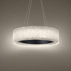 Rhiannon 28in LED Round Chandelier 3000K with Reclaimed Crystal in Black