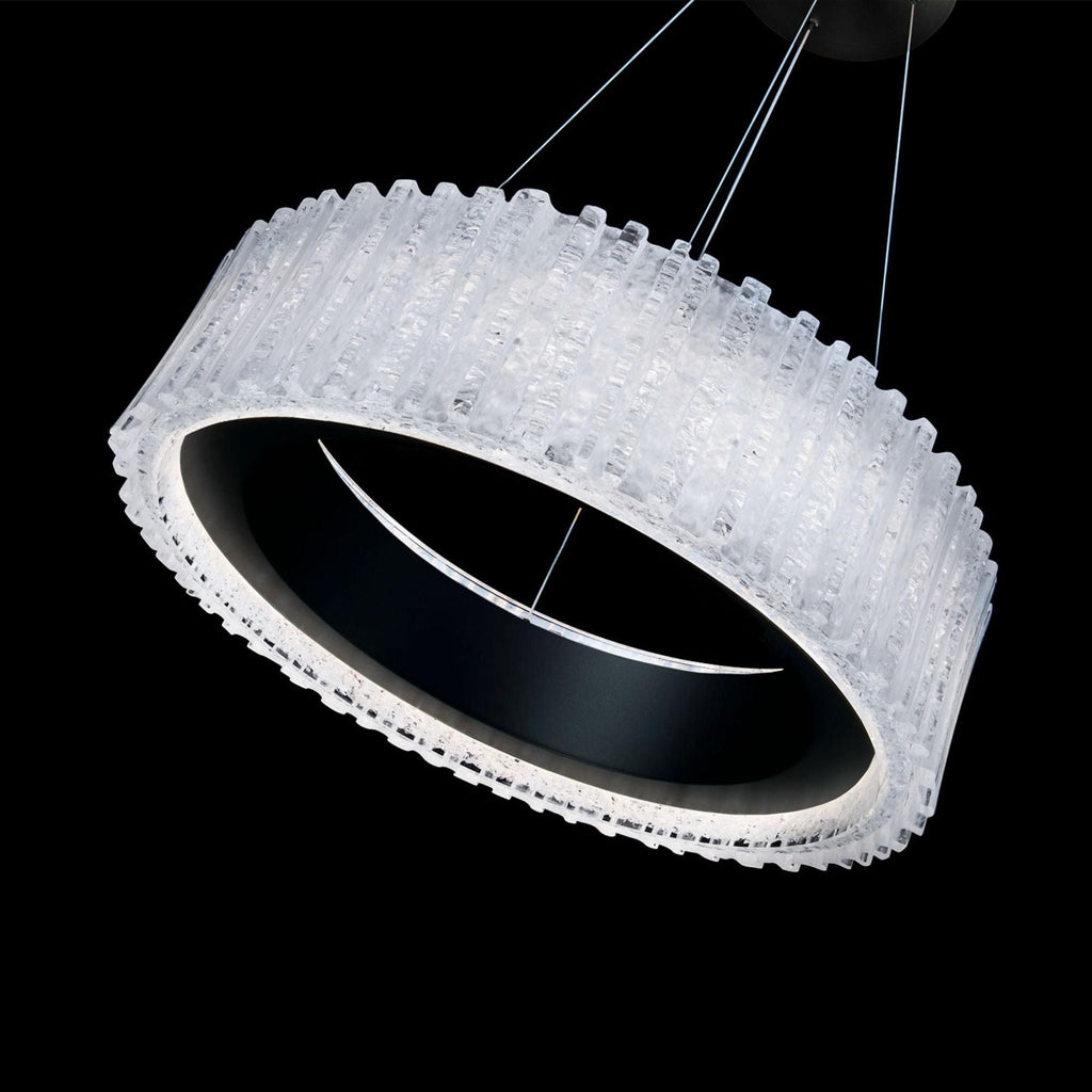 Rhiannon 28in LED Round Chandelier 3000K with Reclaimed Crystal in Black