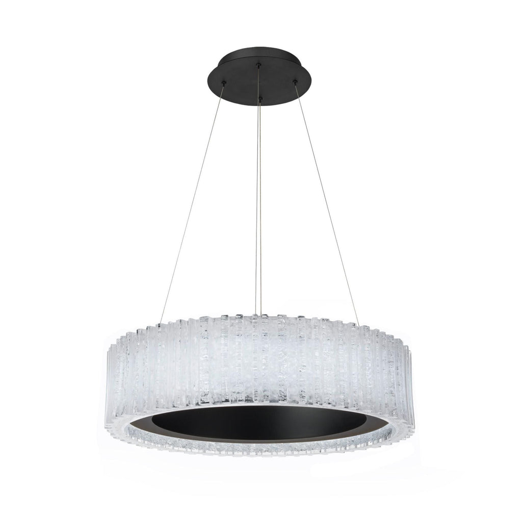Rhiannon 28in LED Round Chandelier 3000K with Reclaimed Crystal in Black