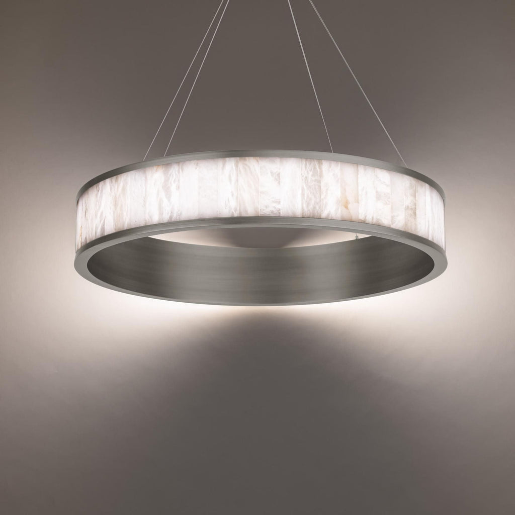 Coliseo 28in LED Round Chandelier 3000K with Spanish Alabaster in Antique Nickel