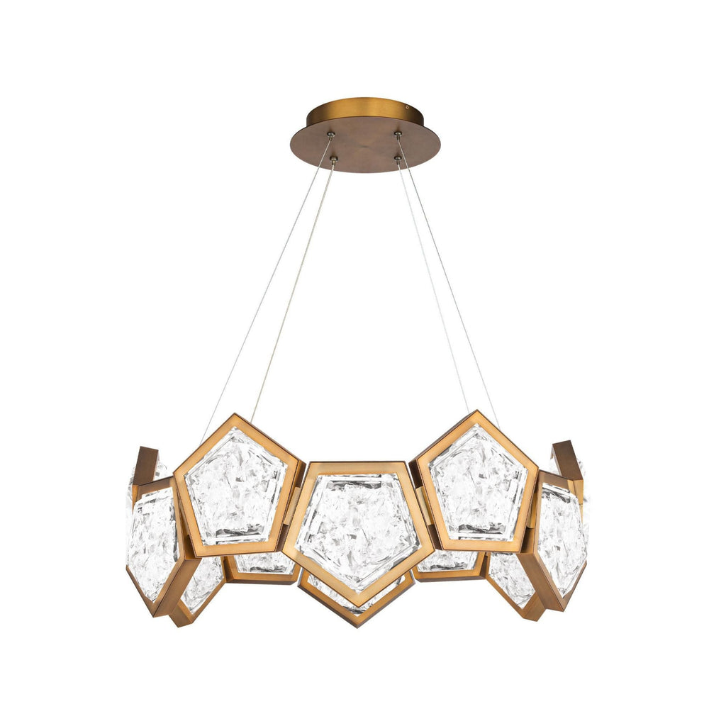 Starlight Starbright 26in LED Round Chandelier 3000K with Crushed Crystal in Aged Brass
