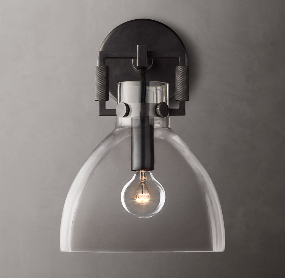 Machinist Glass Cloche Sconce 8"