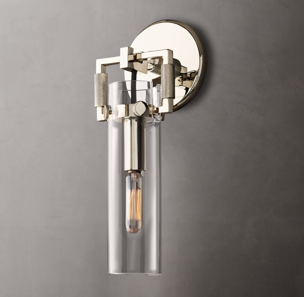 Machinist Glass Cylinder Sconce 9"