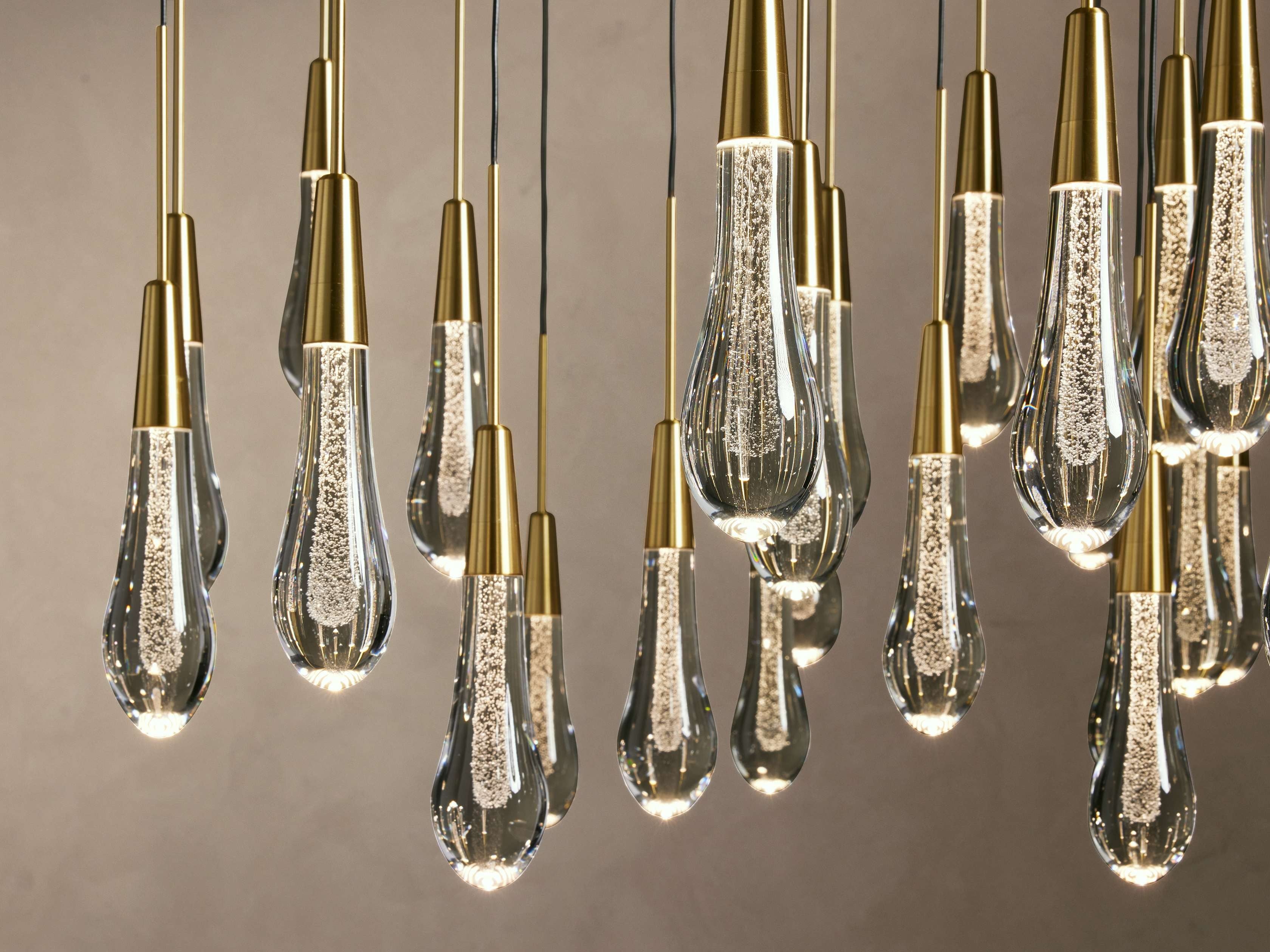 Rainfall Seeded Glass LED Chandelier