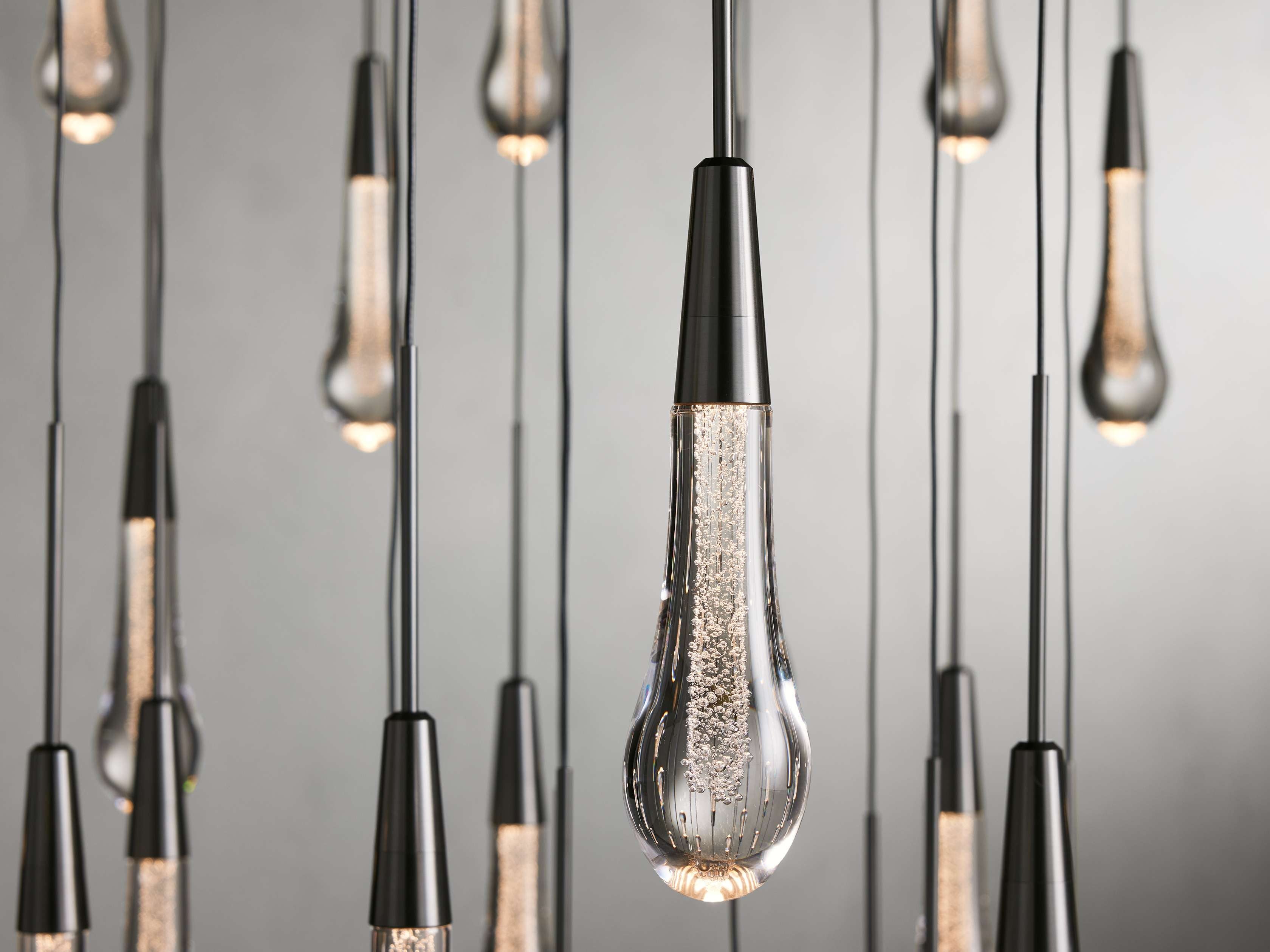 Rainfall Seeded Glass LED Chandelier