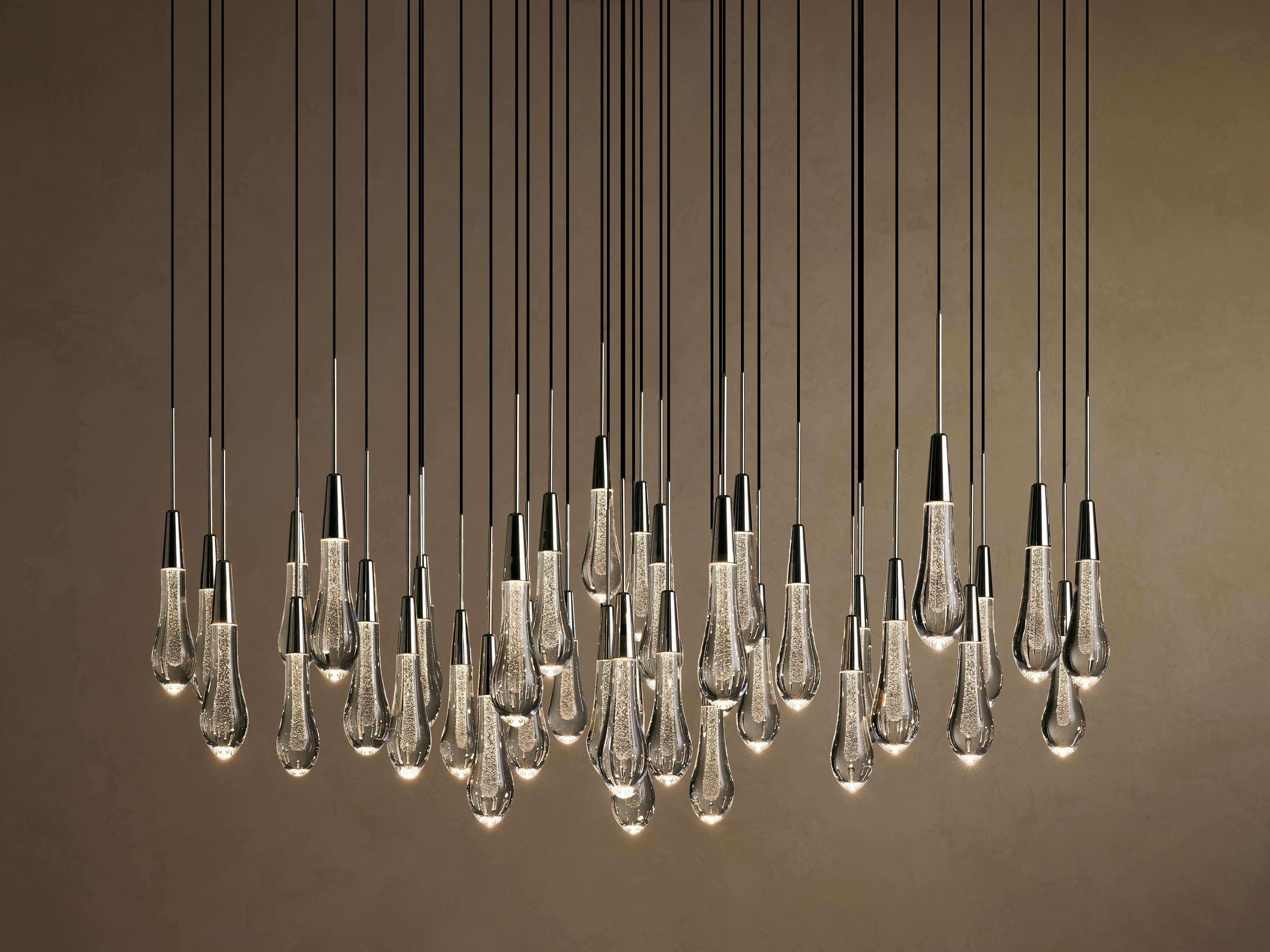 Rainfall Seeded Glass LED Chandelier