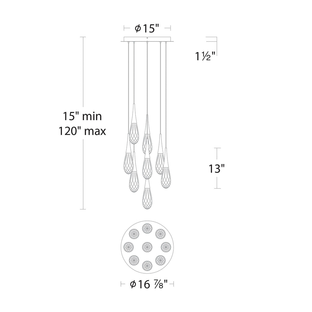 Schonbek Hibiscus 17"W Polished Nickel 9-Light LED Pendant