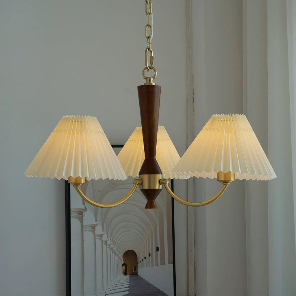 Walden Pleated Shade Brass Chandelier