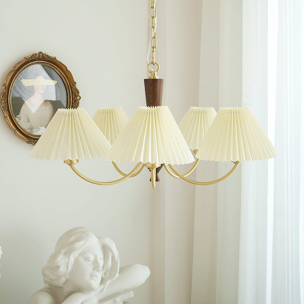 Walden Pleated Shade Brass Chandelier