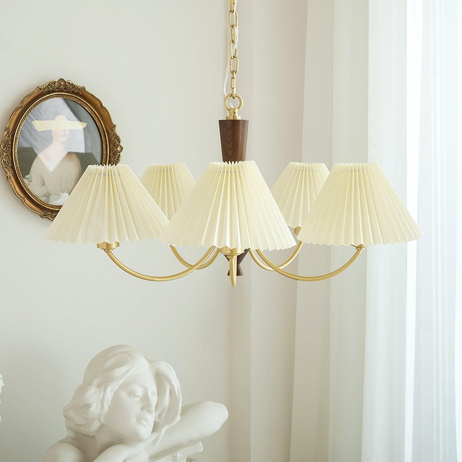 Walden Pleated Shade Brass Chandelier