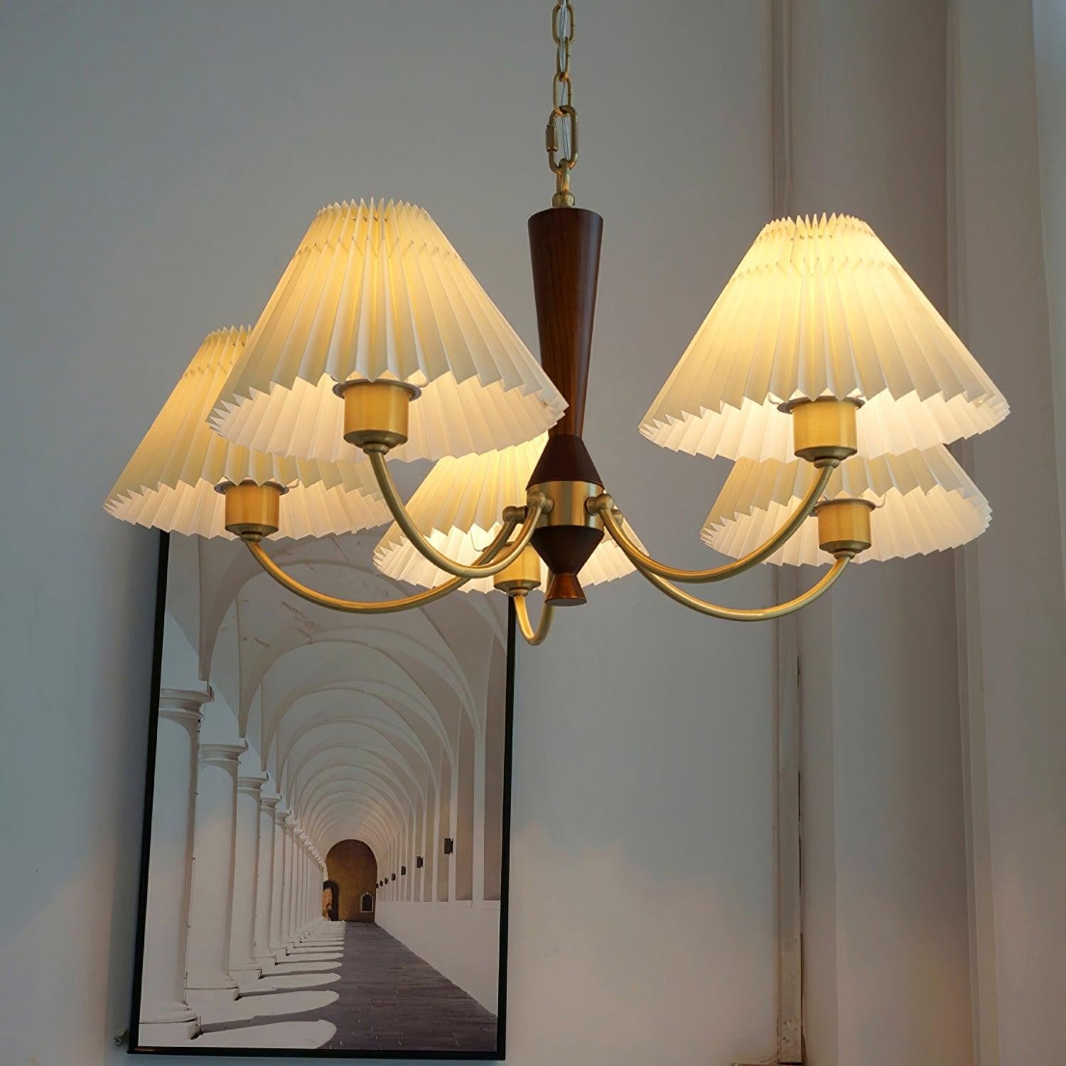 Walden Pleated Shade Brass Chandelier