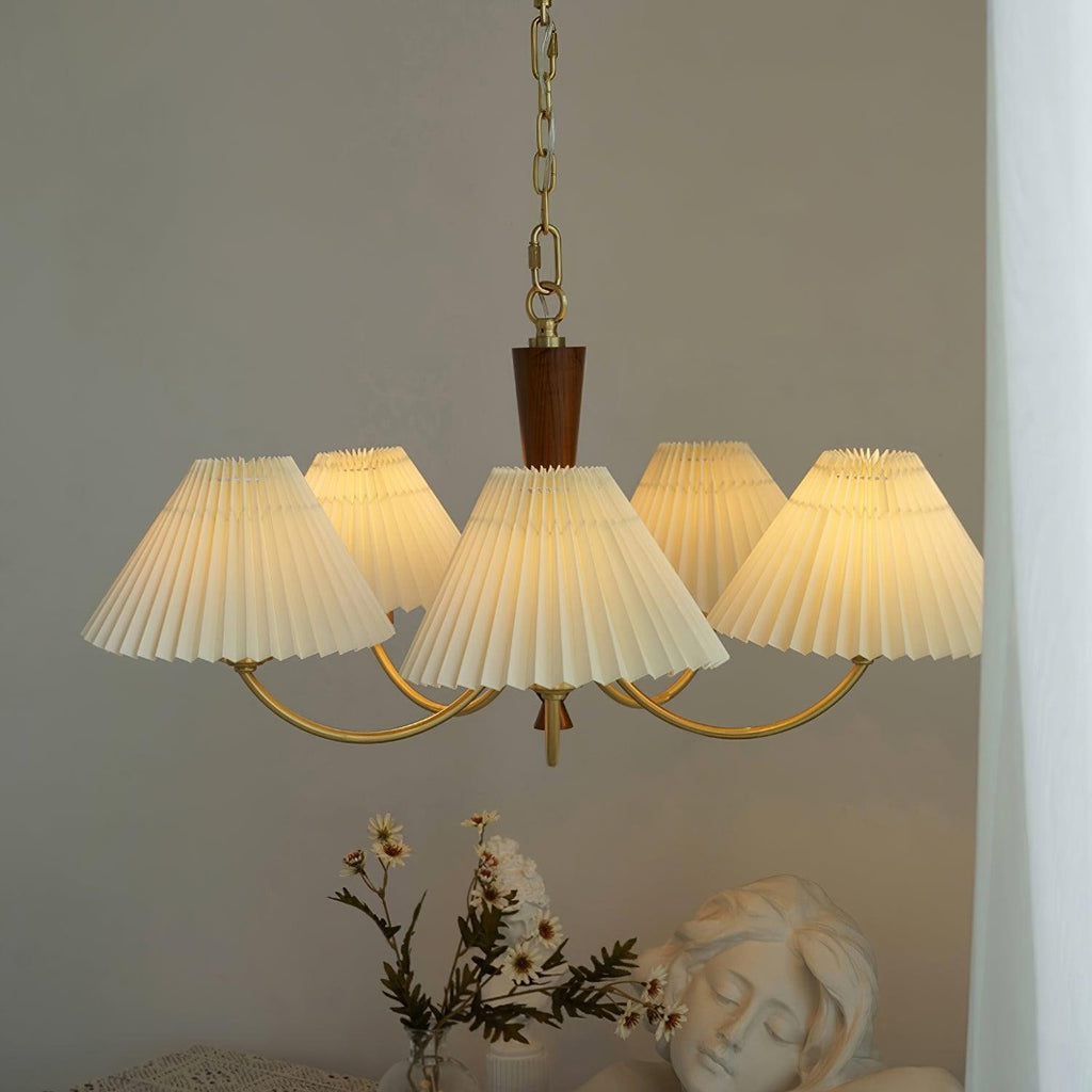 Walden Pleated Shade Brass Chandelier