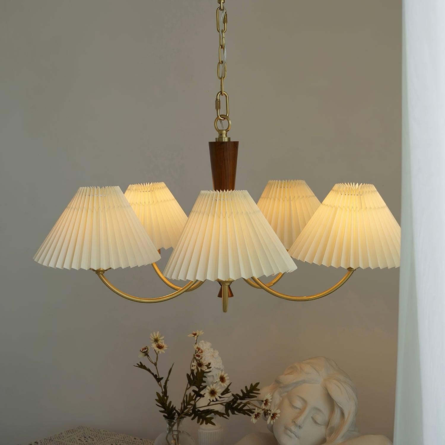 Walden Pleated Shade Brass Chandelier