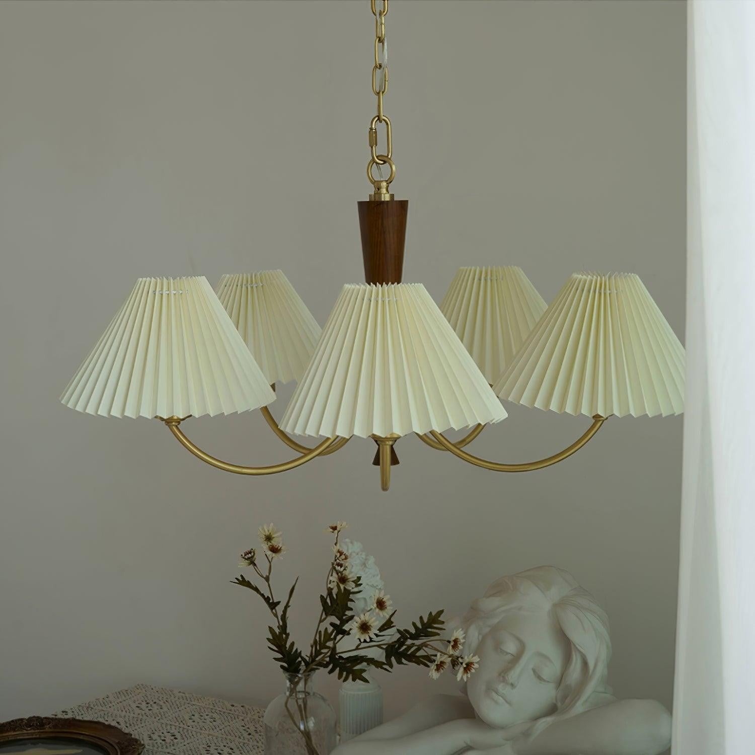 Walden Pleated Shade Brass Chandelier