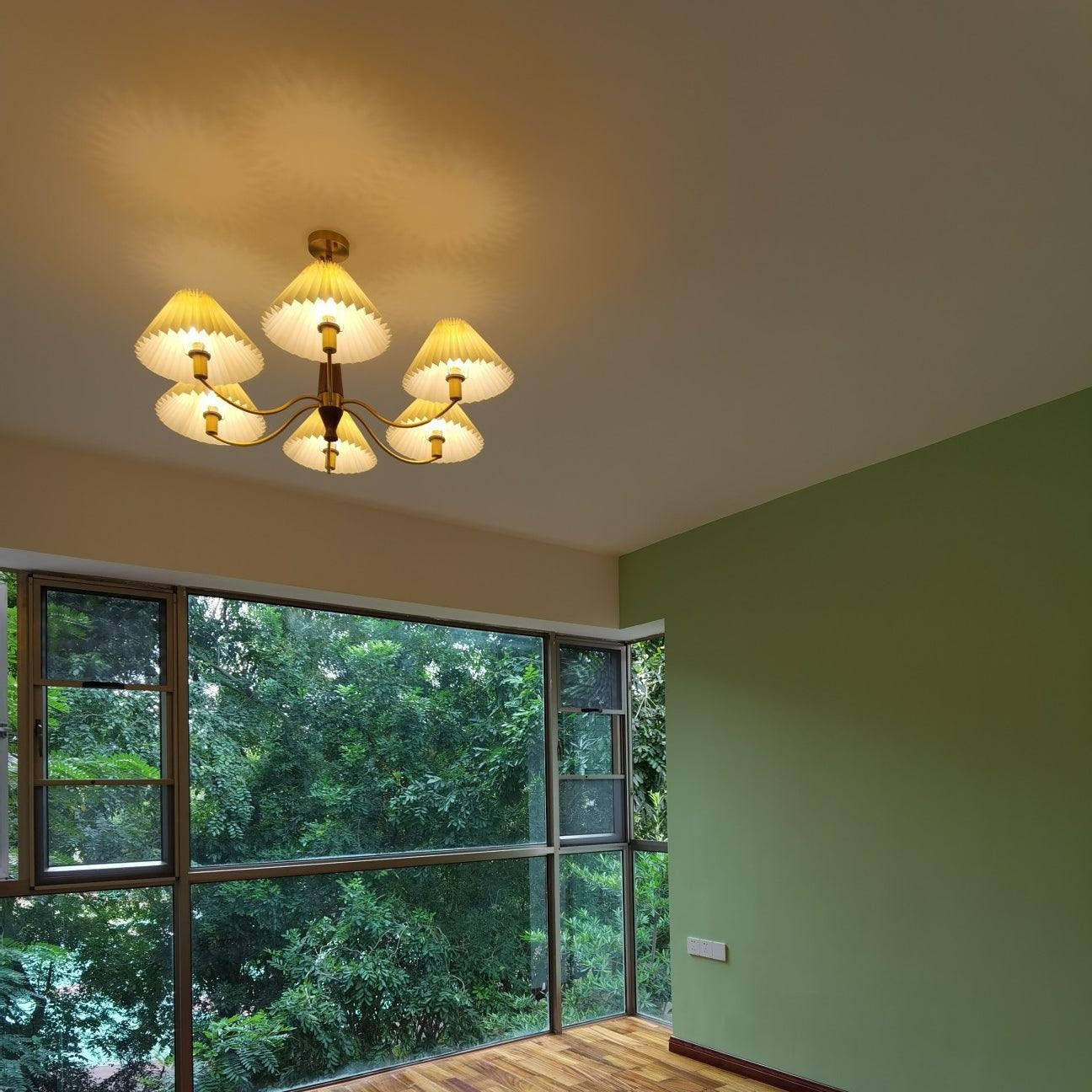 Walden Pleated Shade Brass Chandelier